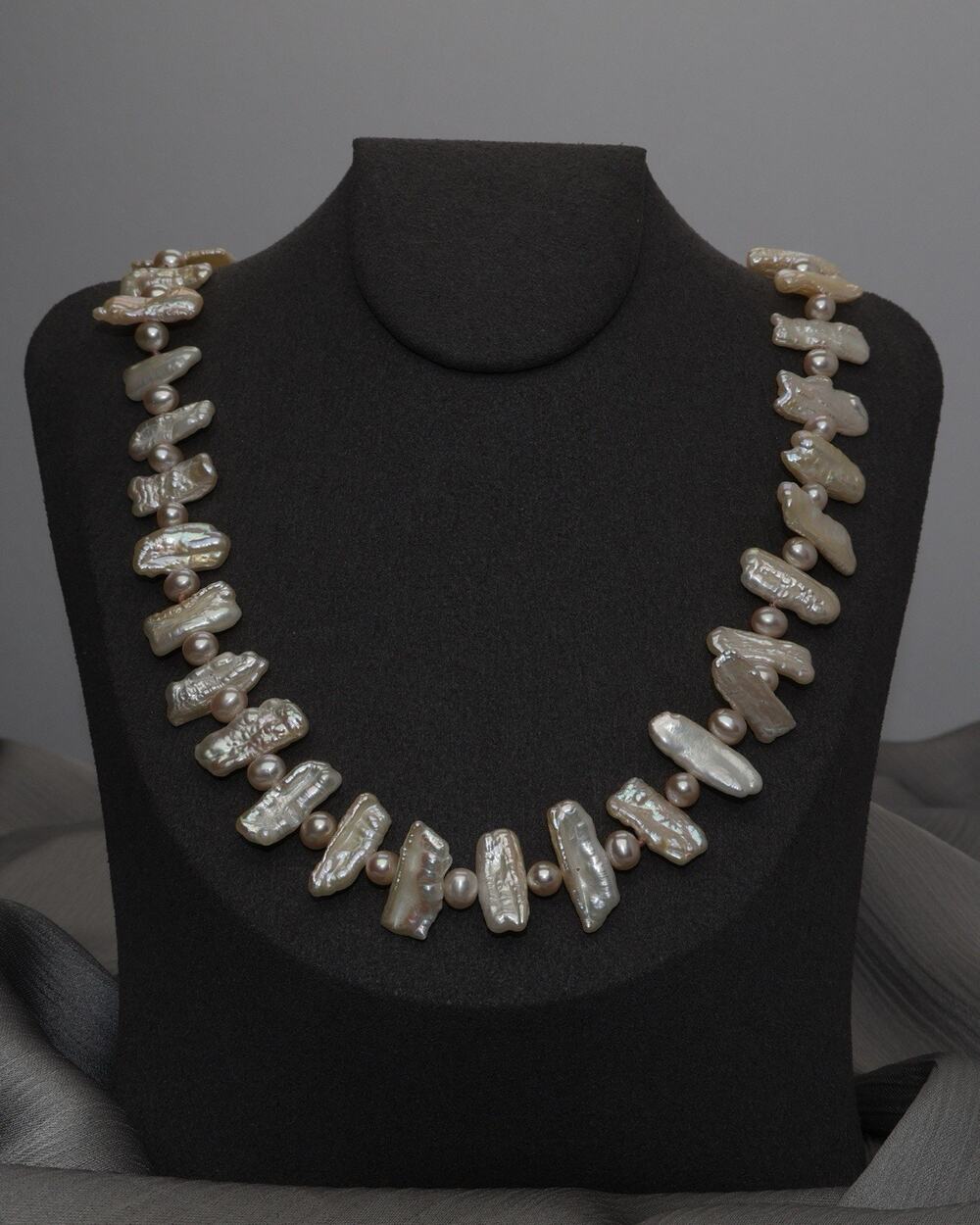 Vintage 14k Clasp Biwa Stick With Small Round Pearls Necklace 34.2G / 20in